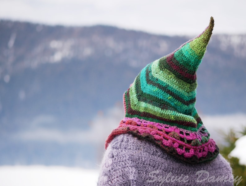 CROCHET hood PATTERN, "Floraison" elf fairy pixie hat tutorial in pdf for men, women and kids image 10
