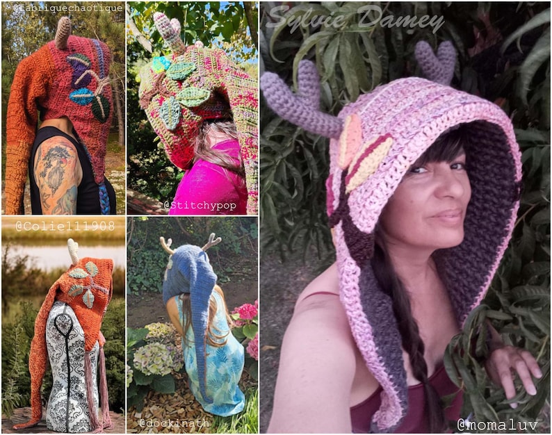 Puede incluir: Cuatro gorros con capucha de ganchillo diferentes con cuernos. Los gorros son de varios colores, incluyendo rosa, azul, naranja y marr&oacute;n. Los gorros est&aacute;n hechos a mano y tienen detalles intrincados.