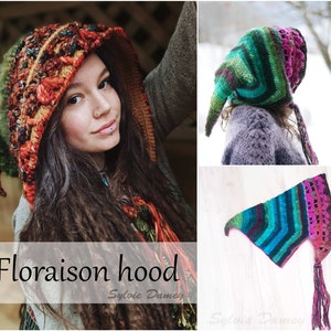CROCHET hood PATTERN, "Floraison" elf fairy pixie hat tutorial in pdf for men, women and kids image 3