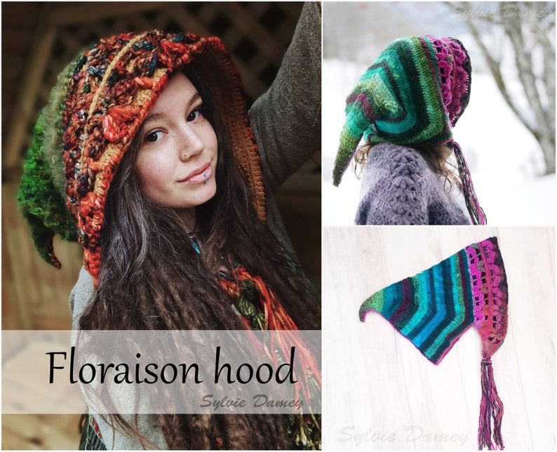 CROCHET hood PATTERN, "Floraison" elf fairy pixie hat tutorial in pdf for men, women and kids image 3
