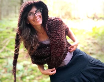 CROCHET hooded shawl PATTERN,"Elotin" elf fae witch magician hat and cloak written tutorial in pdf for men & women
