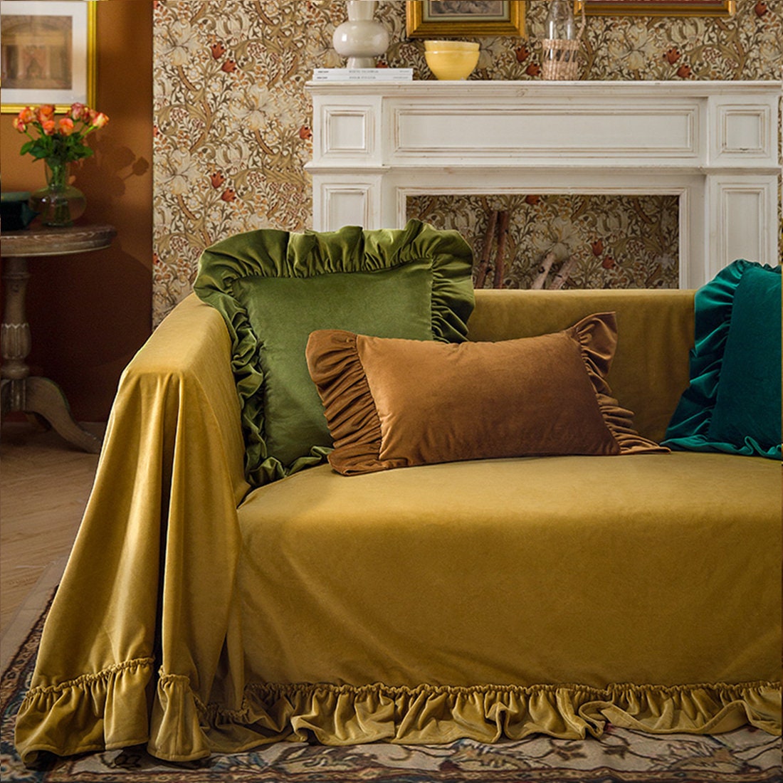 Golden Brown Velvet Couch Cover Sofa Slipcover Sofa Cover Sectional