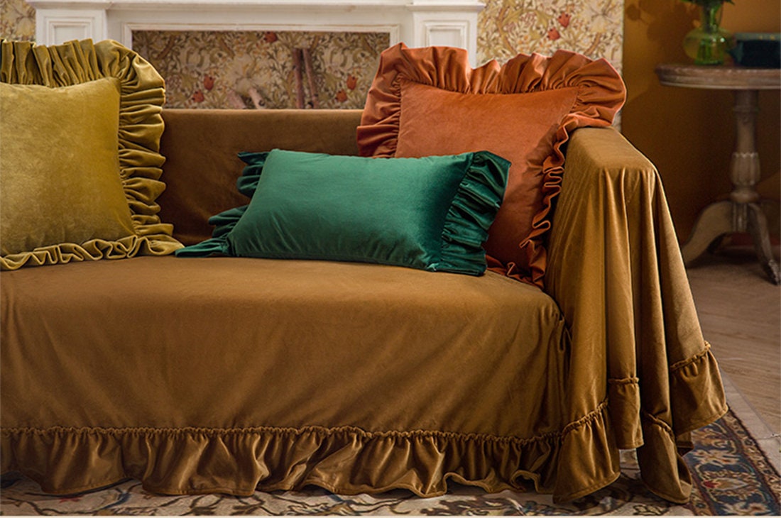 Caramel Velvet Couch Cover Sofa Slipcover Sofa Cover Sectional Couch Loveseat Bench Chair Mid