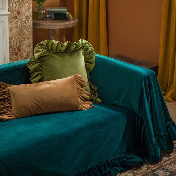 Teal velvet couch cover deals