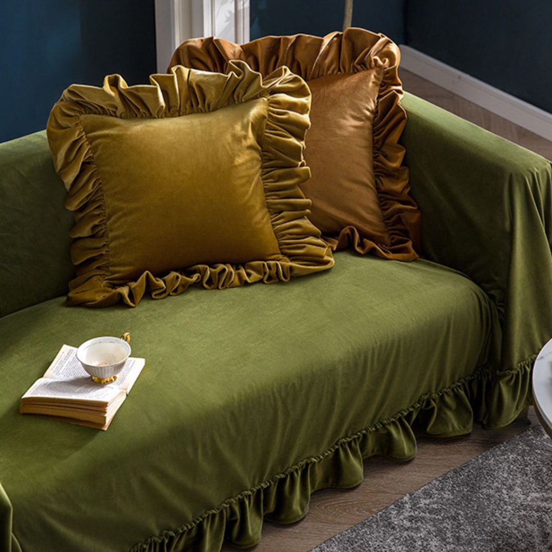 Olive Green Velvet Couch Cover Sofa Slipcover Sofa Cover Sectional