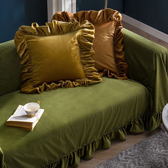 Velluto verde oliva Divano copridivano slipcover divano copridivano  componibile divanetto sedia sedia metà secolo vittoriano eclettico  arredamento classico -  Italia