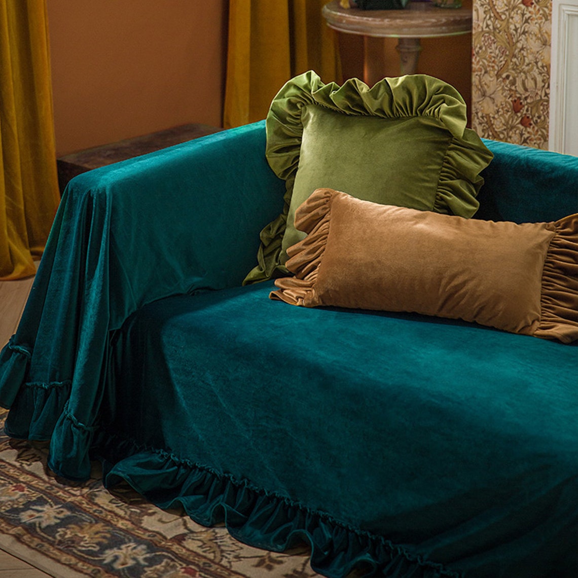 Teal Velvet Sofa Cover Couch Slipcover Sofa Cover Sectional Couch Loveseat Bench Chair Mid
