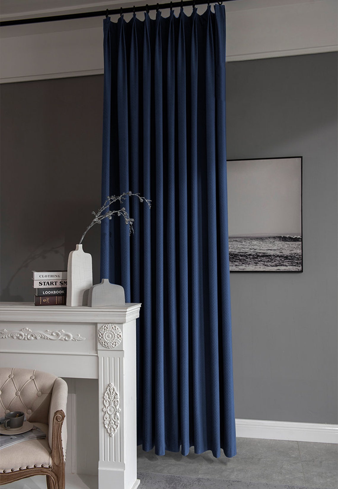 Dark Navy Blue Velvet Curtain Panels Sheer Blackout Curtains Etsy