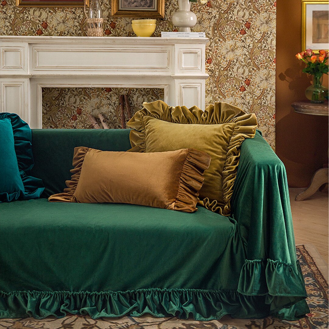 Emerald Green Velvet Couch Cover Sofa Slipcover Sofa Cover Sectional