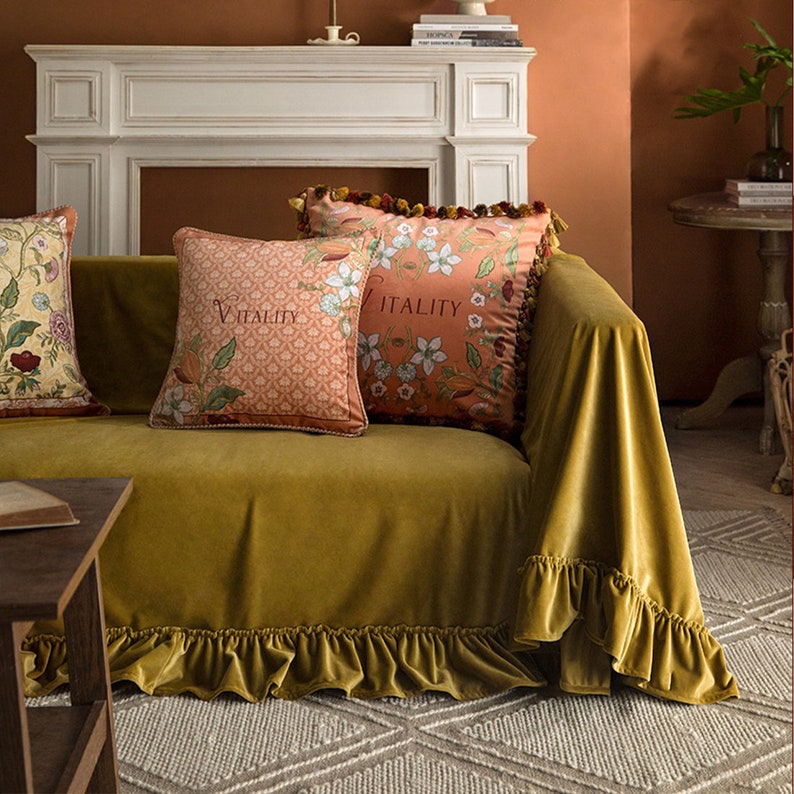 Golden Brown Velvet Couch Cover Sofa Slipcover Sofa Cover Sectional