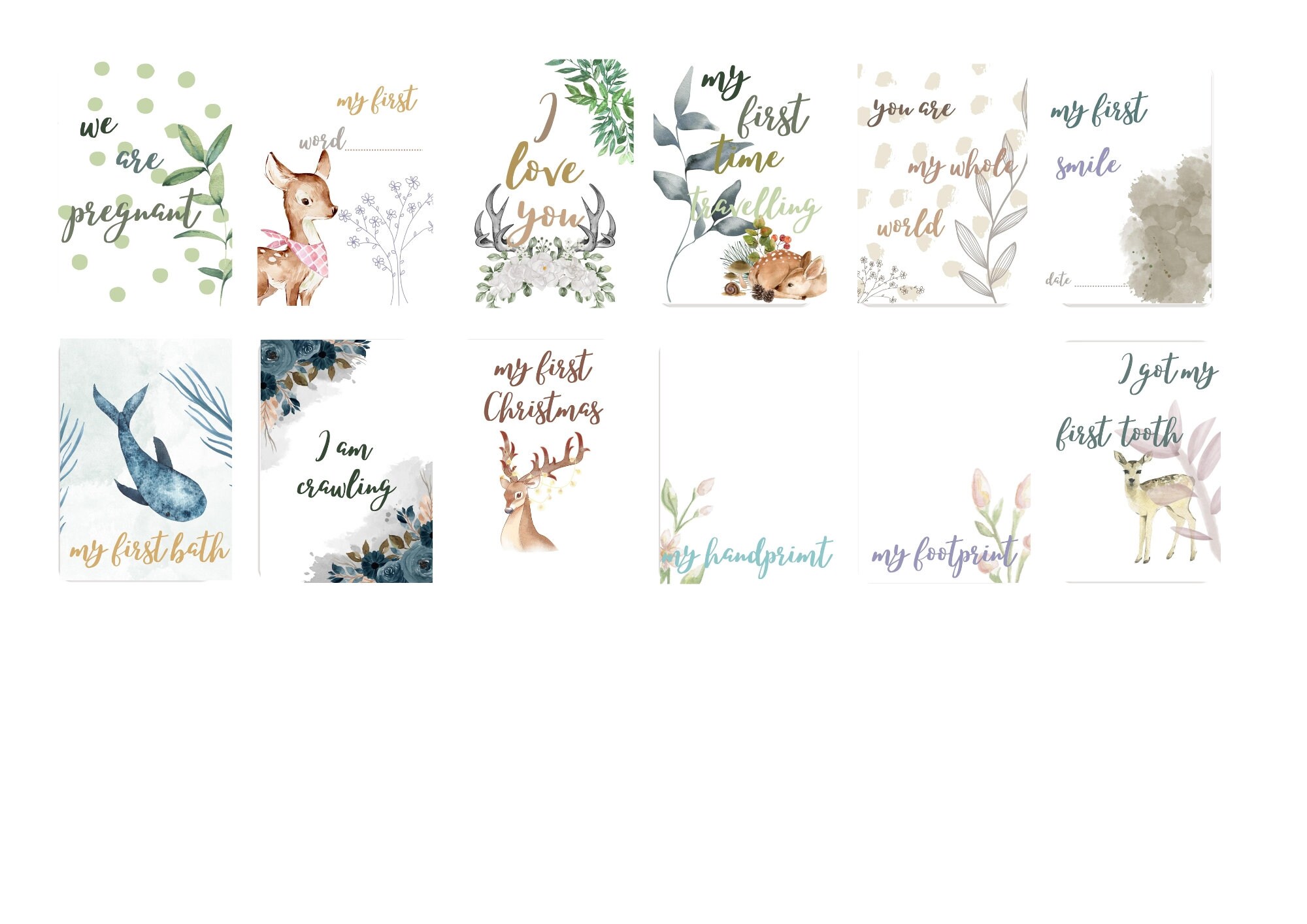 30 Baby Milestone Cards Forest Deer for Boys and Girls in a Gift Box ...