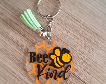 Bijensoort acryl sleutelhanger, bijensleutelhanger, wees aardig, zoemend bijenontwerp dat vriendelijkheid en positieve gevoelens aanmoedigt