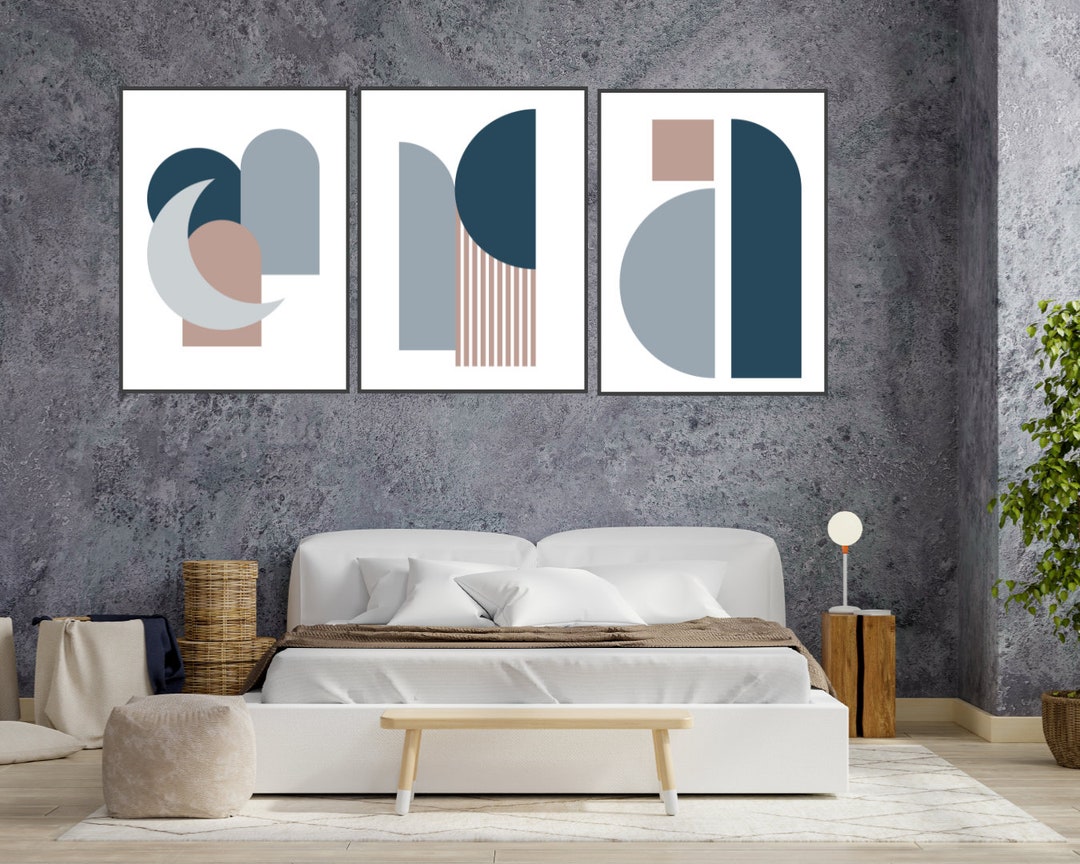 Blue Boho Century Art Prints Set of 3, Neutral Modern Wall Art Decor ...
