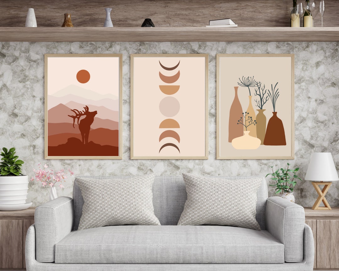 Mid Century Art Prints Set of 3, Neutral Modern Wall Art Decor ...
