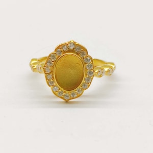 18k gold plated CZ Oval 925 Sterling Silver Ring, 8X6 mm Oval Bezel, Setting For Making Ring, Breast Milk, DIY jewelry supplies