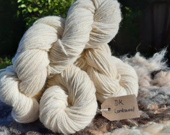Undyed Welsh Lambswool DK Yarn: Soft Natural Wool, 100g Hank