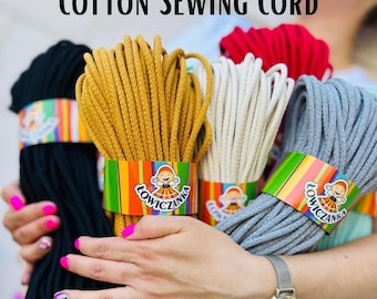 SEWING CORD | 6mm | 50m | Braided 100% Cotton Rope for Sewing, cord for sewing, handmade, tress rope for craft, YARN for bag, basket