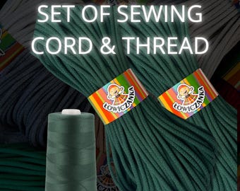 Set of SEWING CORD with thread | 6mm | 100m | Braided 100% Cotton Rope for Sewing, cord for sewing, handmade, rope for craft, YARN for bag