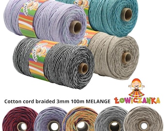 Braided PREMIUM cotton cord | 3mm | 100m | MELANGE | Macrame rope, Macrame string, handmade, crochet, knit, knitting, DIY