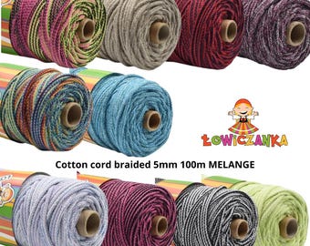 Braided PREMIUM cotton cord | 5mm | 100m | MELANGE | Macrame rope, Macrame string, handmade, crochet, knit, knitting, DIY