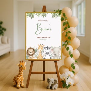 Safari Baby Shower Welcome Sign – Editable Canva Template – Jungle Animals Baby Shower Decoration – Gender Neutral – Instant Download