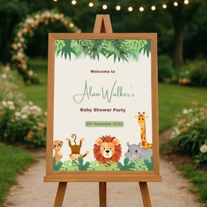 Safari Baby Shower Welcome Sign – Editable Canva Template – Jungle Animals Baby Shower Decoration – Gender Neutral – Instant Download