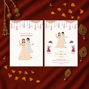 Faire-part mariage indien élégant, Invitation de mariage hindoue, Carte de mariage digitale, Modèle Canva à personnaliser, Format A6 et 5x7"