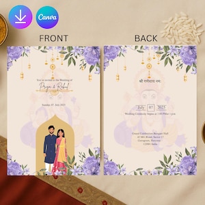 Faire-part de mariage indien – Modèle Canva 5xt" à personnaliser – Design traditionnel et élégant – WhatsApp et impression