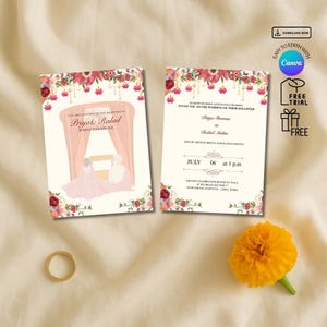 Faire-part de mariage indien élégant – Modèle Canva éditable – A6 & 5x7 pouces – Téléchargement immédiat – Carte à une seule face