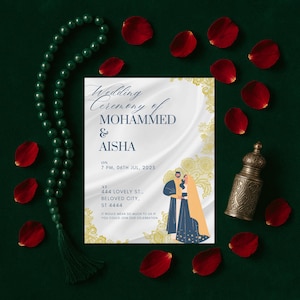 Faire-part de mariage indien – Modèle Canva A6 à personnaliser – Design traditionnel et élégant – WhatsApp et impression