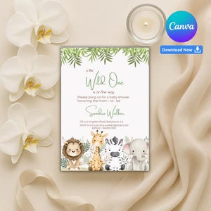 Safari Baby Shower Invitation – Editable Canva Template – Oh Baby Jungle Invite – Gender Neutral Safari Animals Party – Instant Download