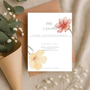 Faire-part mariage fleurs sauvages – Modèle Canva bohème A6 – Invitation numérique à personnaliser – Design floral imprimable