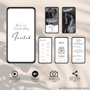 Faire-part vidéo de mariage – Modèle Canva animé – Format Story – RSVP et détails – Ajoutez votre musique et photo – Invitation digitale