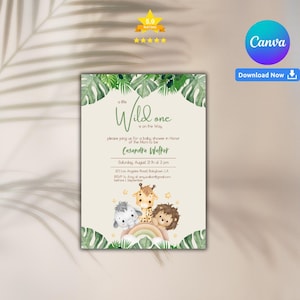 Safari Baby Shower Invitation – Editable Canva Template – Oh Baby Jungle Invite – Gender Neutral Safari Animals Party – Instant Download