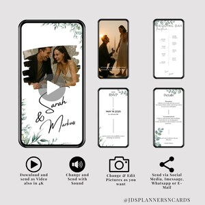 Faire-part vidéo de mariage – Modèle Canva animé – Format Story – RSVP et détails – Ajoutez votre musique et photo – Invitation digitale