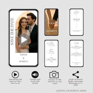 Faire-part vidéo de mariage – Modèle Canva animé – Format Story – RSVP et détails – Ajoutez votre musique et photo – Invitation digitale