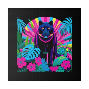 Black Puma in a Colorful Jungle | AI Art Print | Canvas Print | Unique Gifts