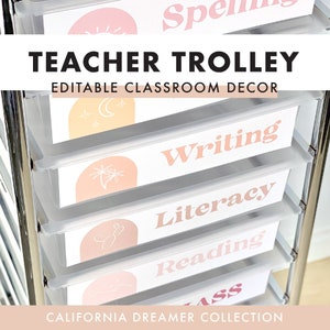 教師用トロリー | 10 段引き出し付きトロリー ラベル | 教室の装飾 - California Dreamer