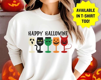 Hallo-wine TShirt, Happy Hallowine, halloween Wine Shirt, Wine Sweatshirt, Halloween Mom Shirt, Funny Halloween Shirt, Halloween Women Shirt