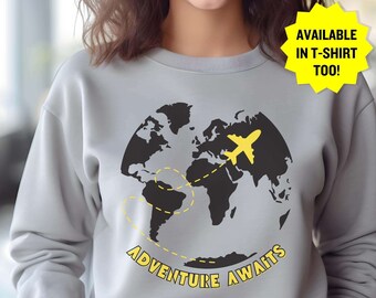Adventure Awaits Shirt, World Map Shirt, Airplane Mode Shirt, Exchange Student, Wanderlust Tshirt, Family Vacation Tee, Travel Sweatshirt