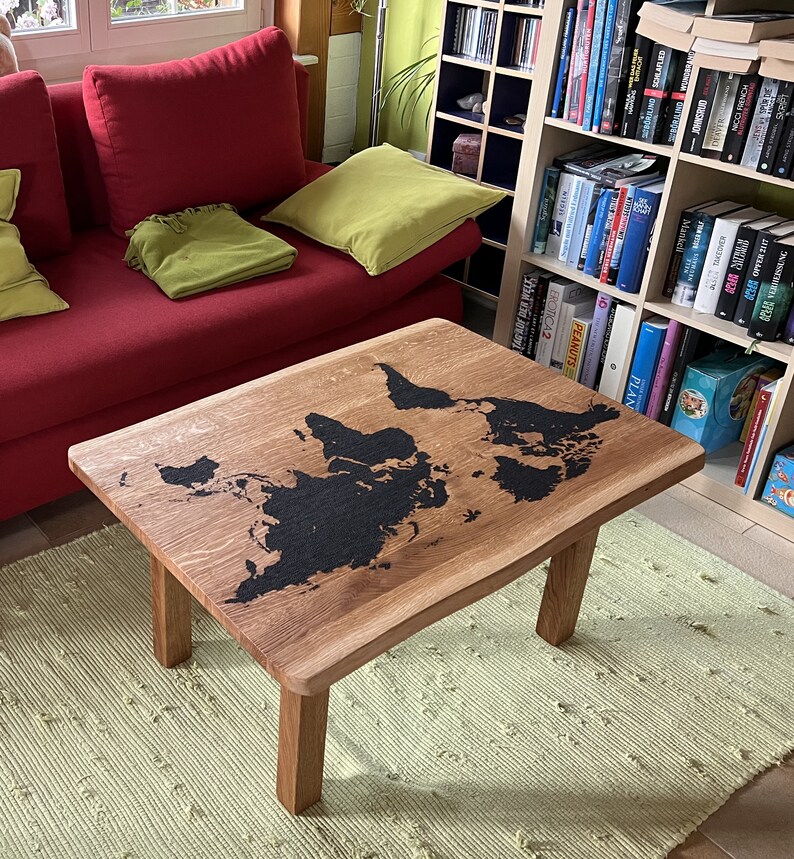 Coffee Table Map of the World Handcrafted Oak Coffee Table With World