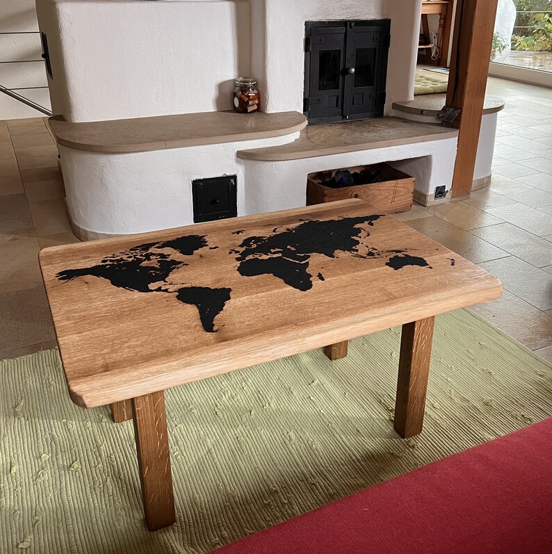 Coffee Table Map of the World Handcrafted Oak Coffee Table With World