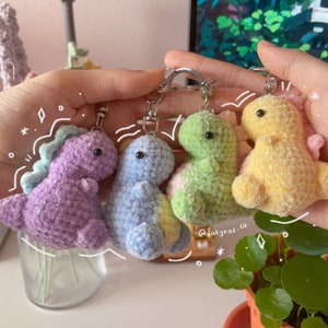 Cute Crochet Dinosaur keychain, kawaii dino amigurumi