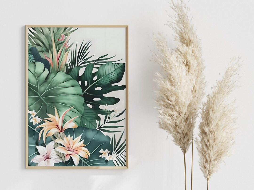 TROPICAL PLANT Wall ART, Botanical Painting Print, Green Leaves Art