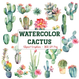 20 CACTUS Watercolor CLIPART, Digital Download, Printable, PNG, Instant Download, Cacti Clip Art, Watercolor Succulent Graphics Cactus