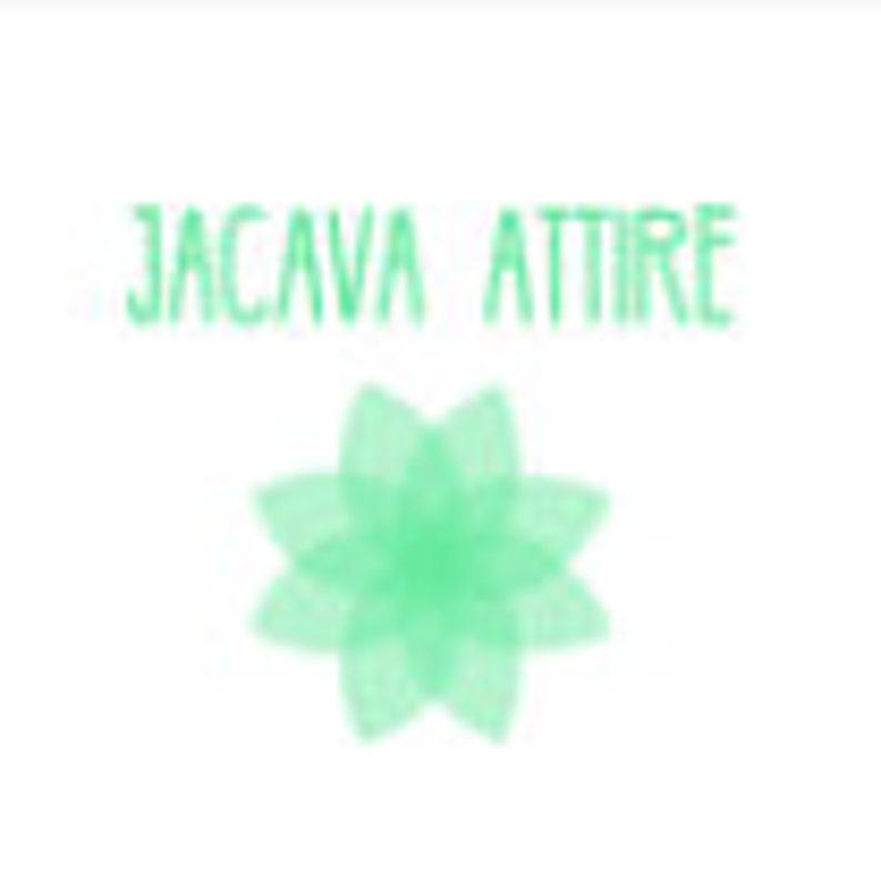 以下が含まれることがあります： 白い文字で「JACAVA ATTIRE」と書かれた緑色の花柄のデザイン