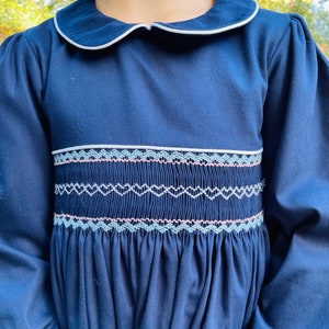 Smocked Anna dress, blue corduroy cotton, long sleeve dress, toddler & girl outfit, peter pan collar, autumn wear, wedding, special occasion