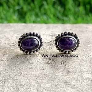 Amethyst Earring, Gemstone Earring, 925 Silver Earring, Natural Amethyst, Designer Earring, Stud Earring, Amethyst Jewelry, Gift For Her