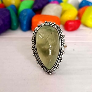 Prehnite Ring, 925 Silver Ring, Boho Ring, Natural Prehnite, Handmade Ring, Designer Ring, Prehnite Jewelry, Gemstone Ring, Statement Ring