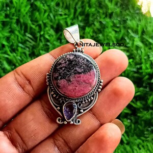 Rhodonite, Amethyst Bangle, Beautiful Bangle, Handmade Bangle, Natural Rhodonite, 925 Silver Bangle, Designer Bangle, Rhodonite Jewelry